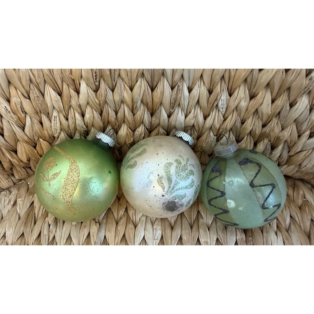 Vtg. Lot Of 3 Green Shiny Brite And W Germany Christmas Ornaments